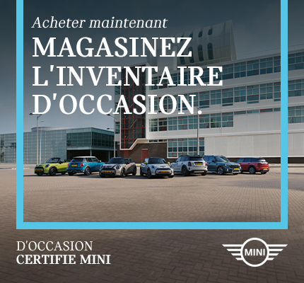 La MINI Countryman stationnée à côté d’un lac avec un homme debout sous la pluie à côté de la voiture.
